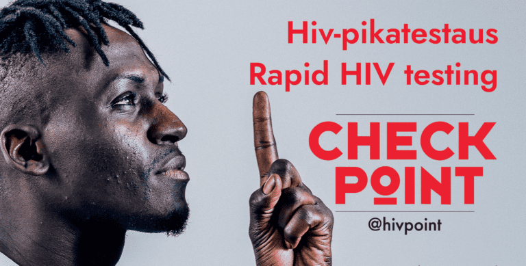 A person points a finger at a text that reads rapid HIV testing at Checkpoint