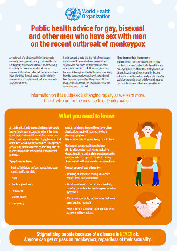 Advice for gay men on recent outbreak on monkeypox