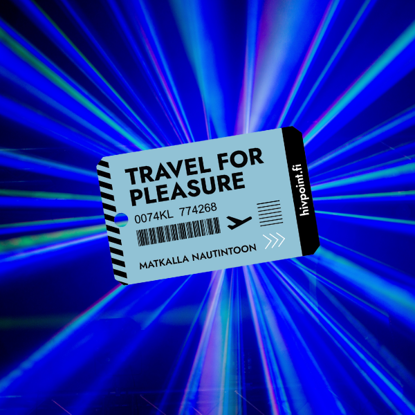 Blue lights behnd the "Travel for Pleasure" flag