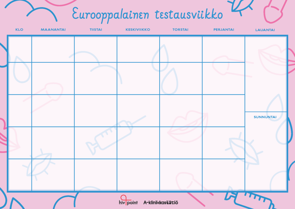 Viikkokalenteri testausviikon ohjelmaan 
